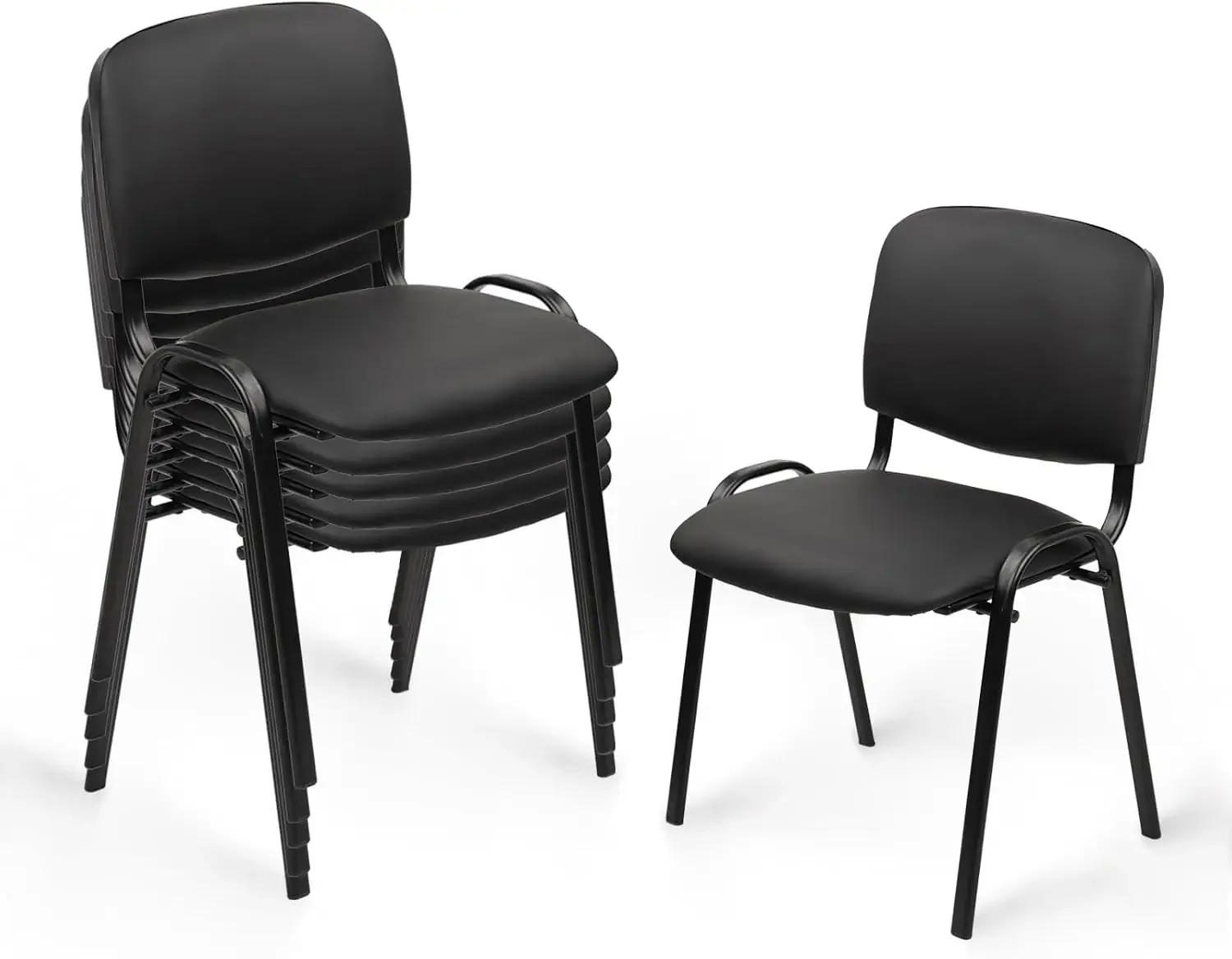 Stackable Waiting Room Chairs, PU Leather Guest Reception Chair with Upholstered Thickene Seat and Back Support, Stacking Chair