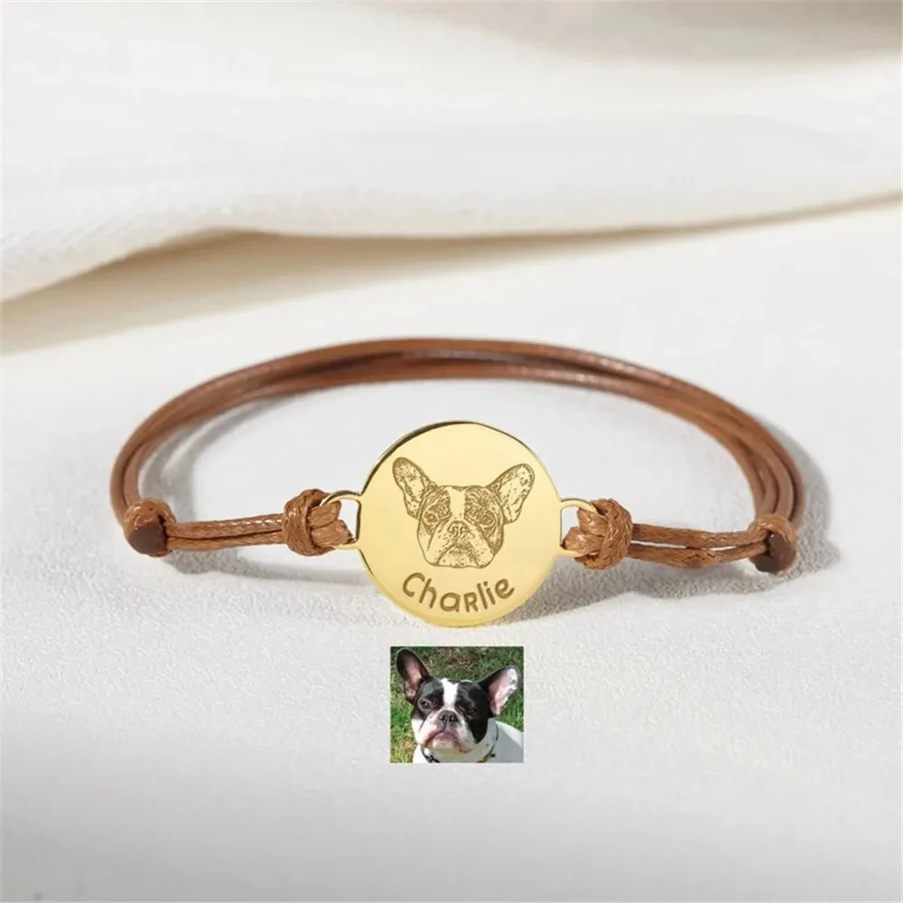 

Custom Round-shaped Personality Pet Portrait Bracelets For Women Stainless Steel Adjustable Chain Lover Bracelet Jewelry Gift