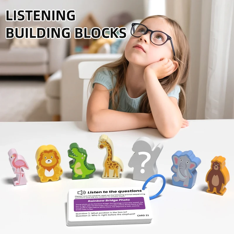 مجموعة بناء التعلم للاستماع مع مكعبات خشبية وبطاقات تفاعلية لتطوير اللغة وألعاب القراءة والأنشطة الحركية الدقيقة هدية