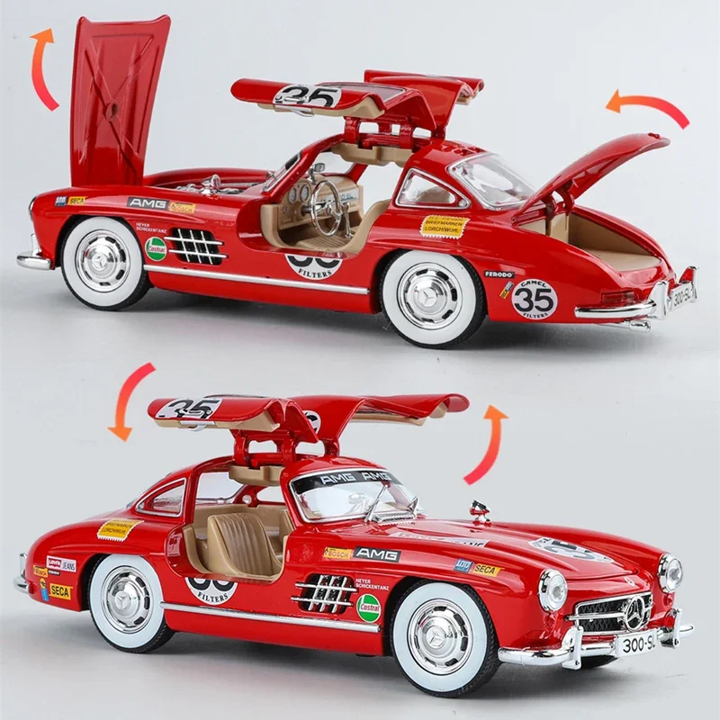 1:24 Benzs 300SL Track Version modello di auto in lega Diecast Metal Toy veicoli classici modello di auto simulazione suono e luce regalo per bambini