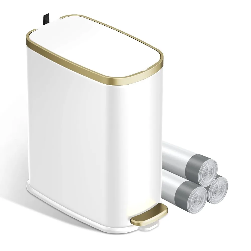 

Small Bathroom Trash Can with Soft Close Lid, Step Pedal, 2.6 Gal Stainless Steel Garbage Bin for Office, Bedroom, Toilet