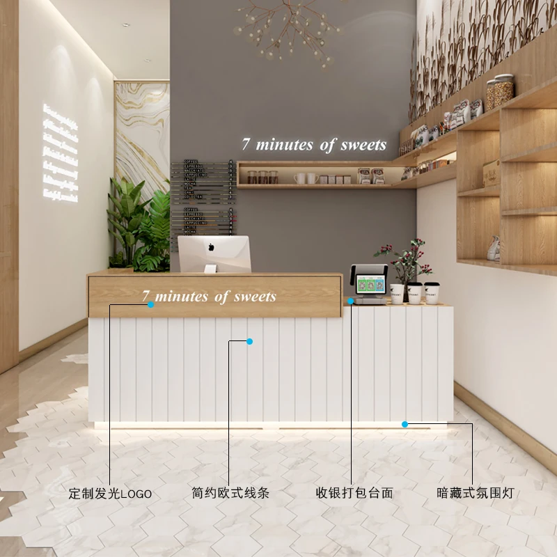 Simple Reception Desk para Salon, Reception Desk, Counter Furniture, Reception, Counter para Information e Cash, Wood Store