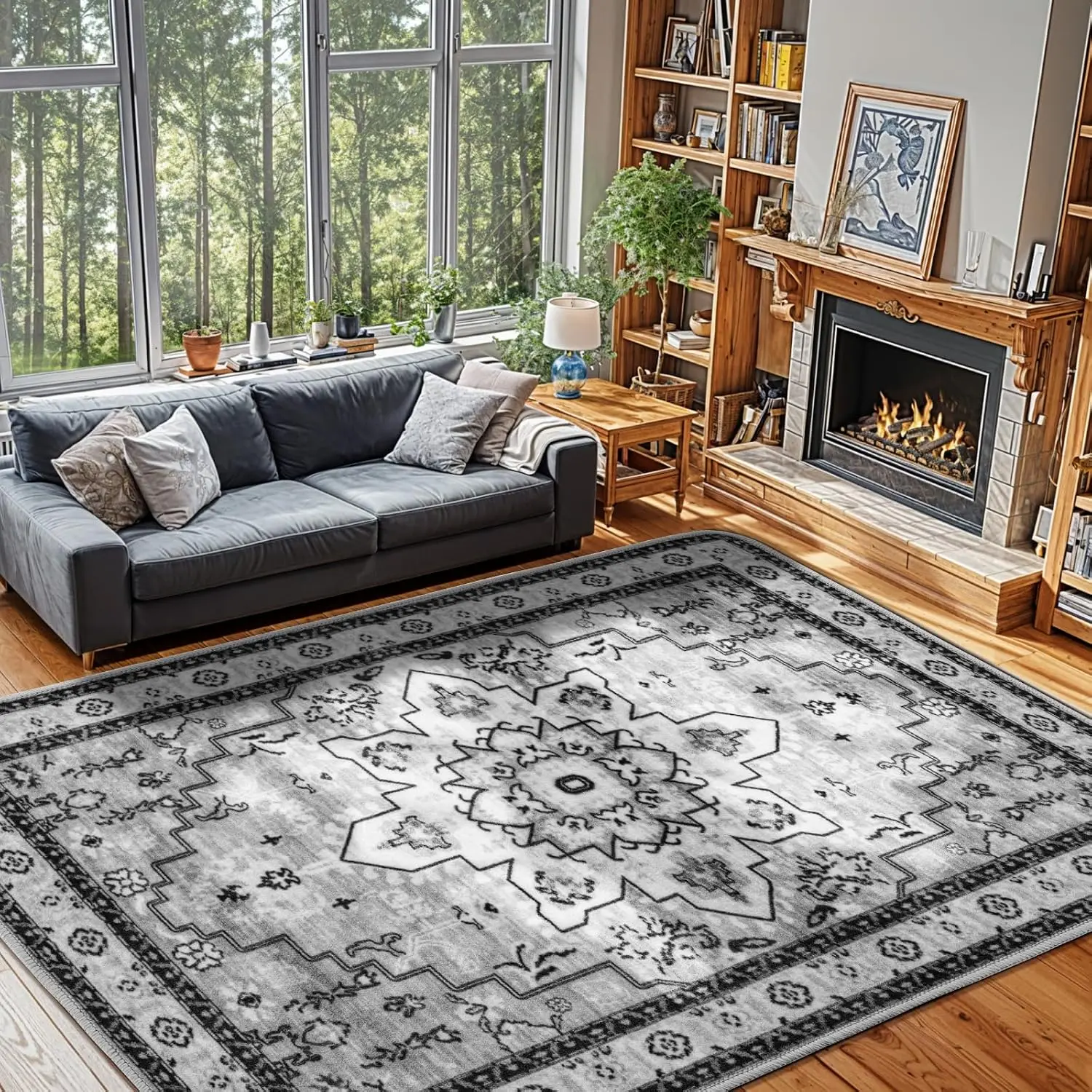 Extra Large 6x9 Persian Gray Area Rug Washable Pet Friendly Stain Resistant Carpet for Living Room Bedroom Office Home Decor