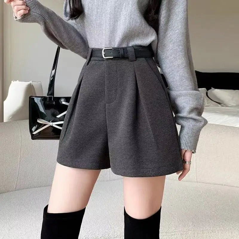 رمادي دعوى سراويل قصيرة المرأة الجديدة حساسة للضغط الطية عالية الخصر عادية واسعة الساق التمهيد السراويل الصيف ملابس خارجية TT512 #3