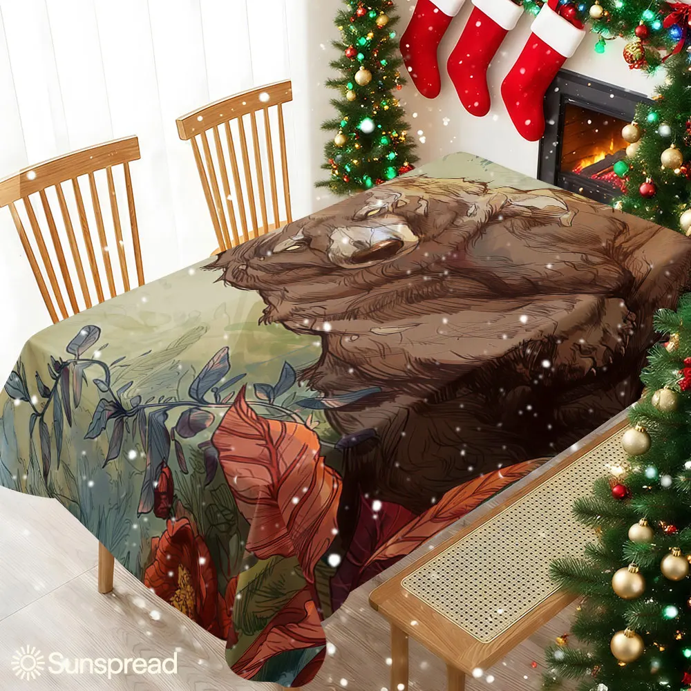 Enchanted Forest Bear Artwork Waterproof table cloth, splash-proof tablecloth, for party, Halloween, Christmas, dining, camping