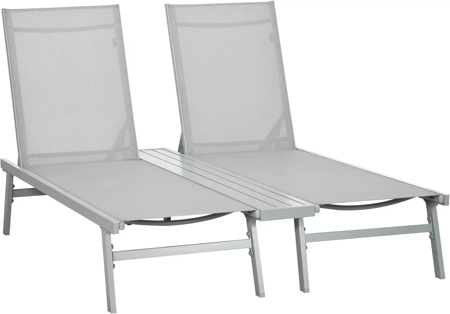 Outsunny Chaise Lounge Pool Chairs Set Of 2, Aluminum Outdoor Sun Tanning Chairs With Five-Position Reclining Back, Shelf &