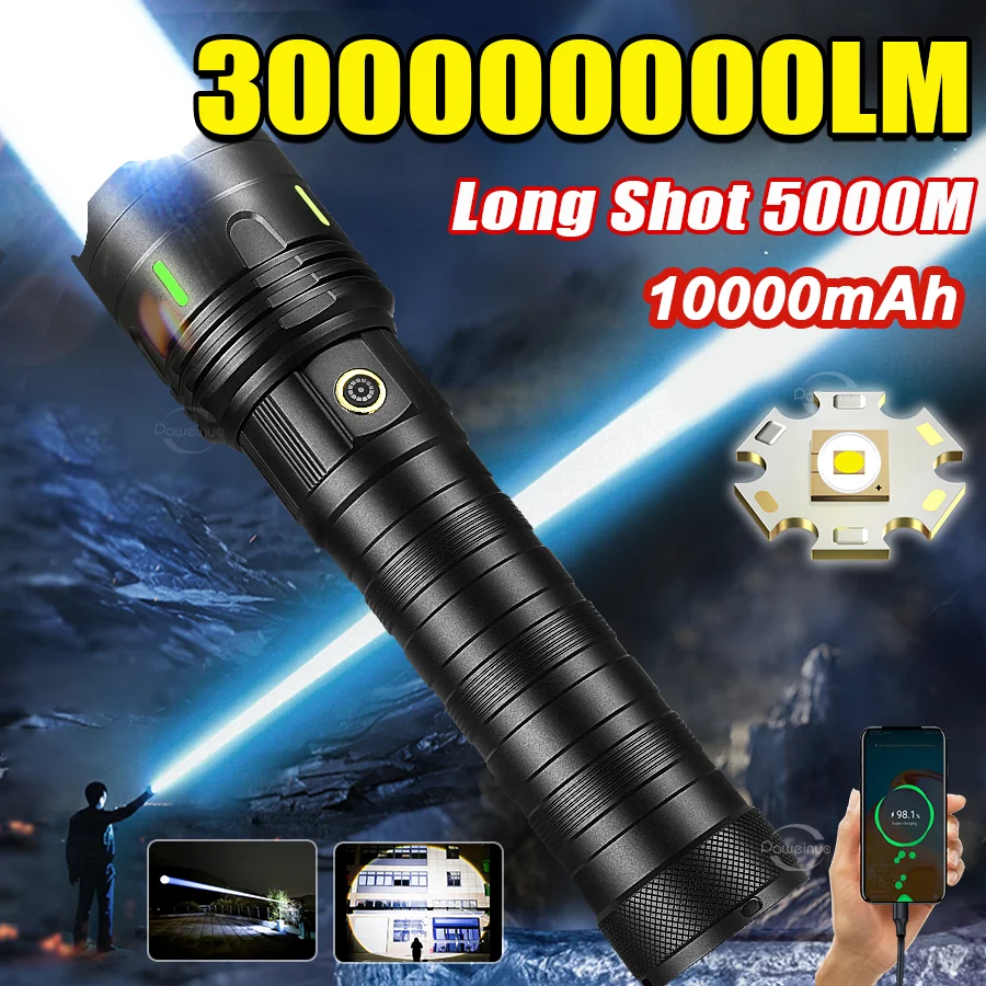 

NEW 300000000LM Ultra Bright LED Flashlights Rechargeable Tactical Torch Long Shot 5000M Portable Lamp Outdoor Camping Lantern