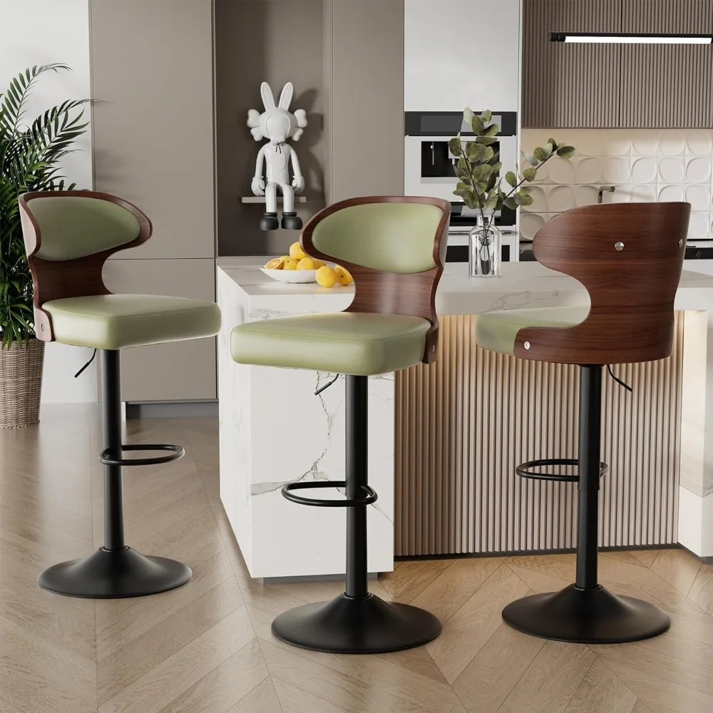 

Набор барных стульев из 3-х вращающихся барных стульев с регулируемой высотой, обитые искусственной кожей, барные стулья из гнутого дерева со спинкой и подставкой для ног, барная ча