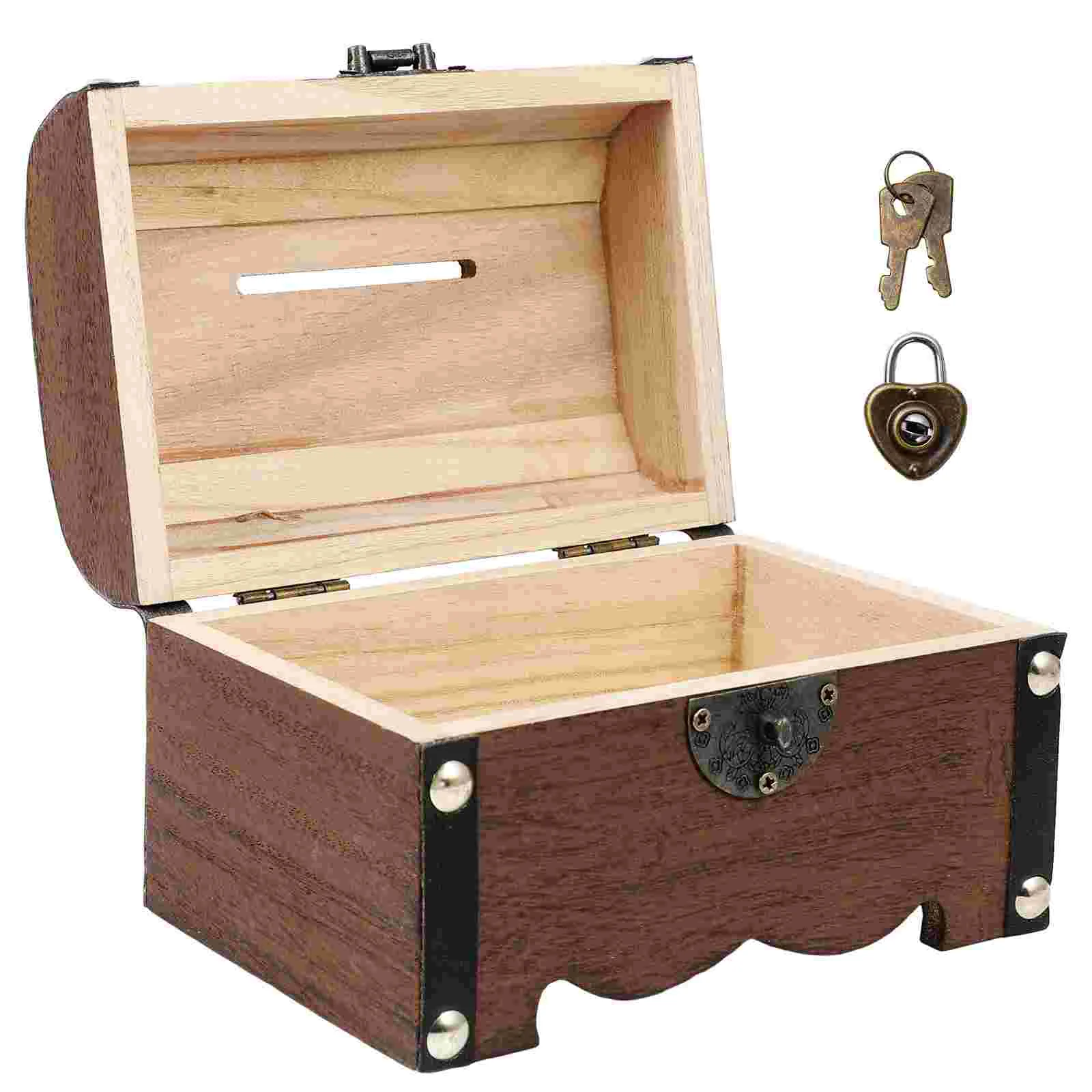 

Box Wooden Treasure Bank Storage Chest Piggy Wood Vintage Money Coin Lock Boxes Jewelry Saving Pirate Organizer Decorative Gift