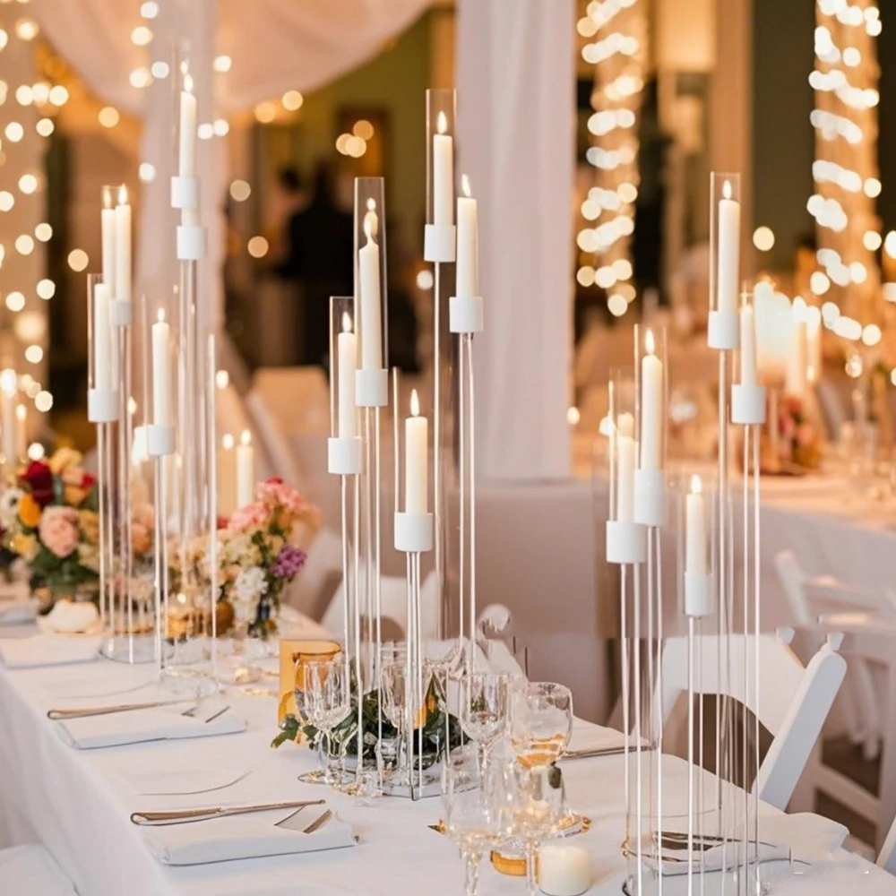 10pcs Wedding Decorations Props 5 Head Electroplated Metal Candlesticks White Candelabra for Banquet Wedding Centerpieces