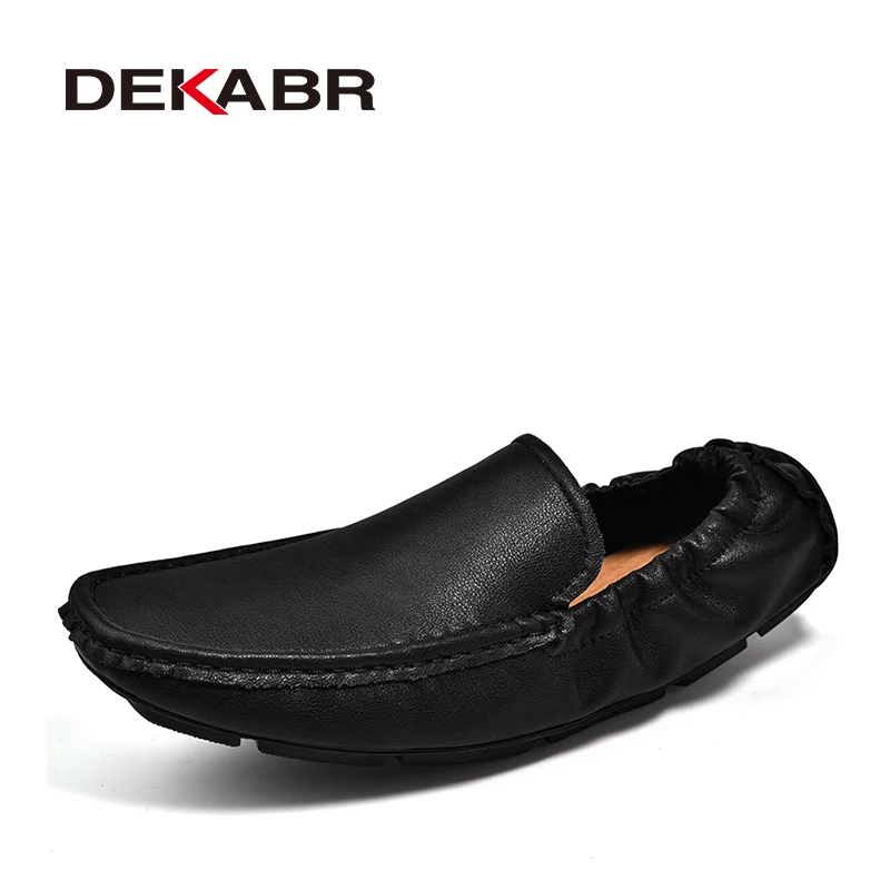 DEKABR Men High Quality Leather Loafers Slip on Casual Shoes Moccasins Men\'s Flats Fashion Supper Soft Men Shoes Size 38-48