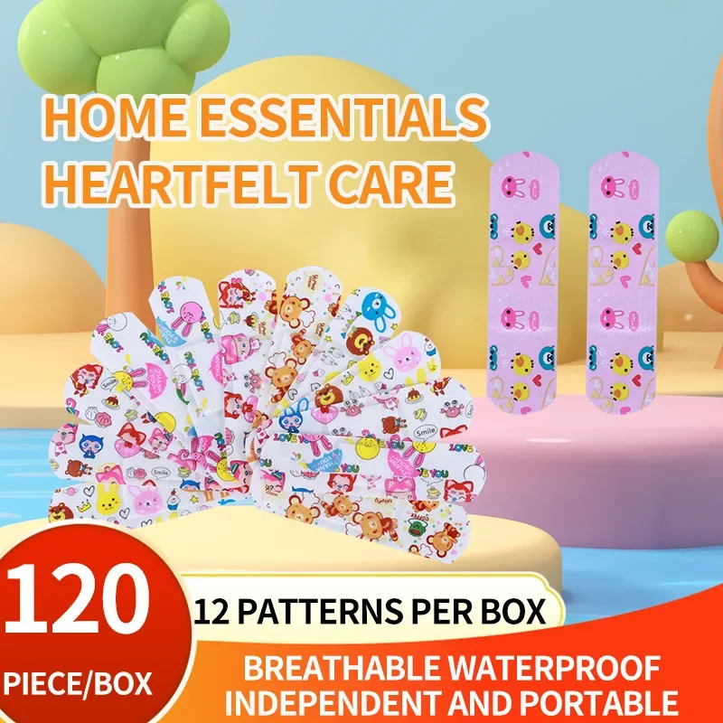 

120 штук мультяшных пластырей в коробке; милый мини-детский дышащий прозрачный водонепроницаемый медицинский бинт