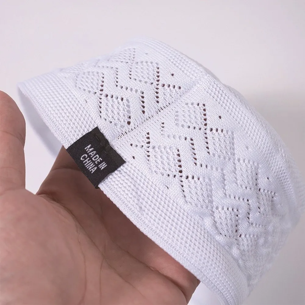 New Crochet Knit Ethnic Hat Mesh Breathable Flat Top Cotton Thin Islamic Hat Men