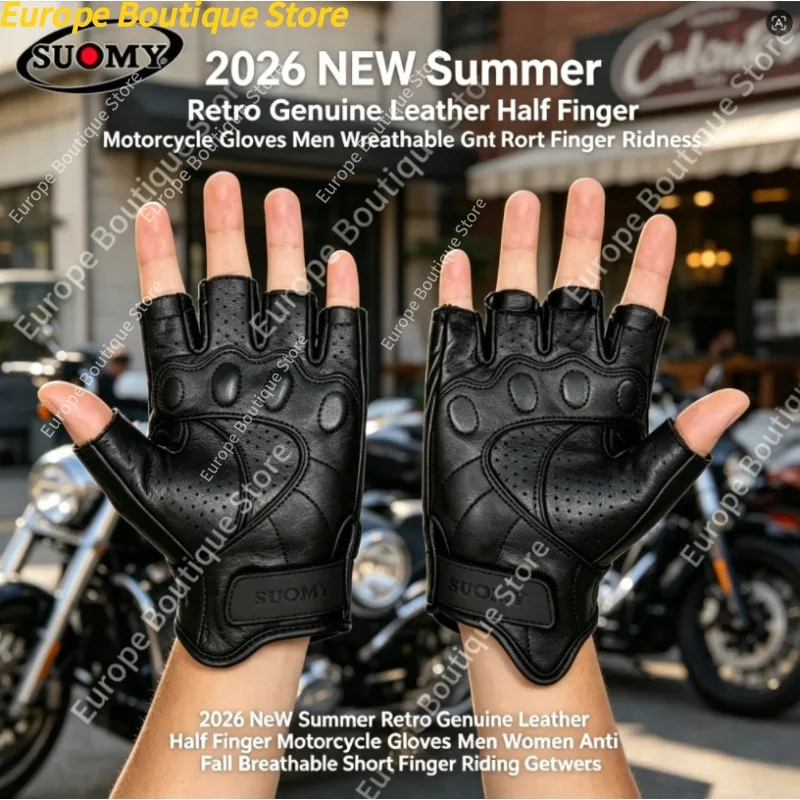 Half Finger Motorcycle Gloves Genuine Leather Summer Retro Anti Fall Breathable Riding Gear For Men Women