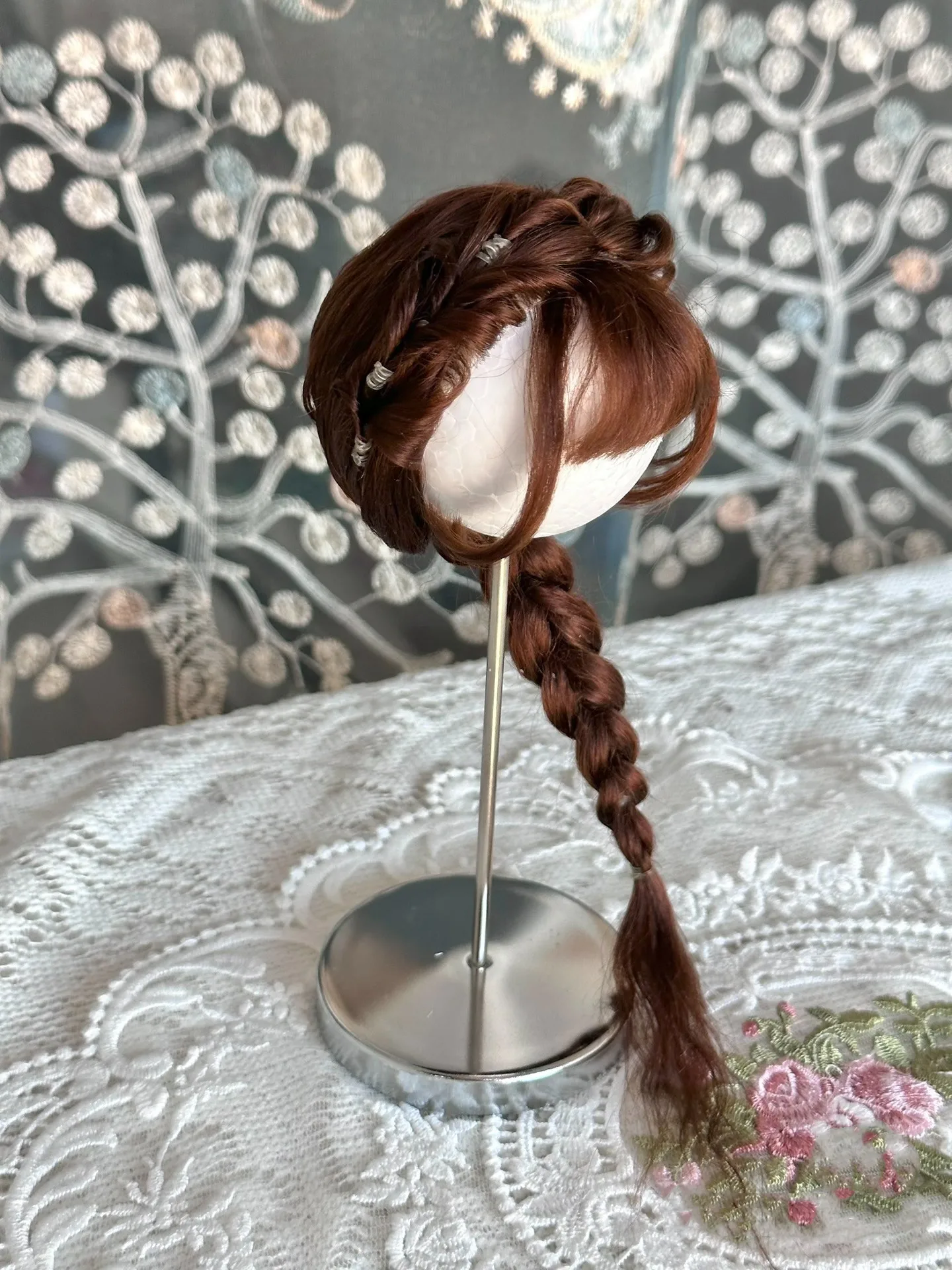 Diagonal 1/4 BJD Doll Hair, Red Brown Braided Bangs Wig Free Shipping