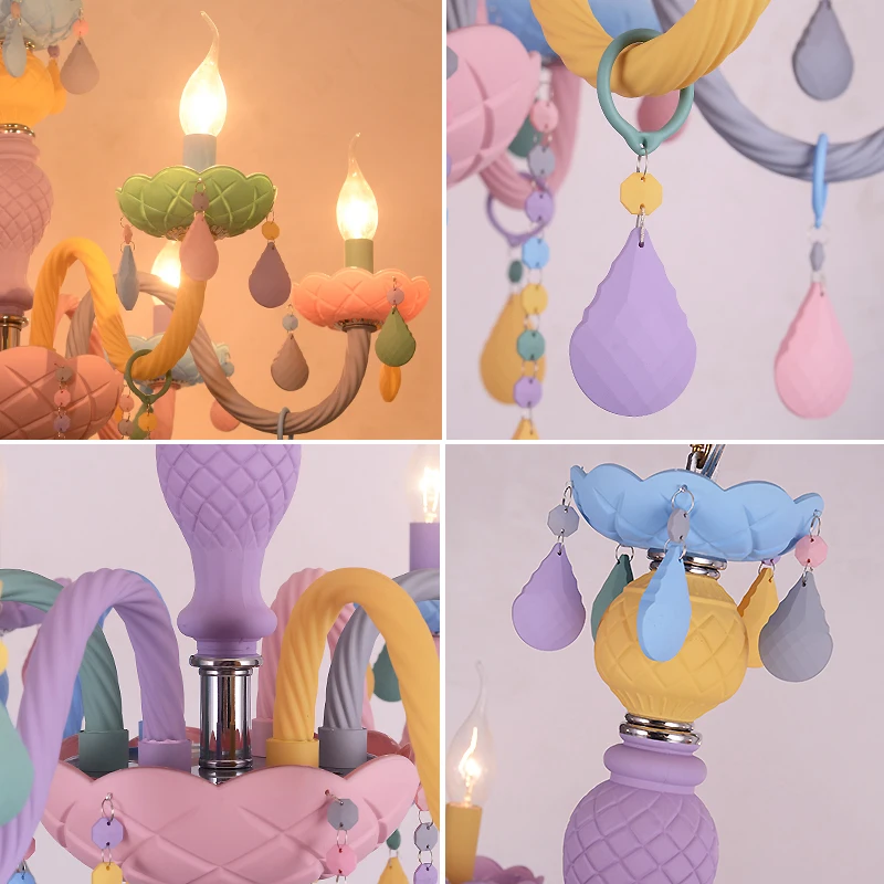 Nordic Macaron lampadario per camera dei bambini in cristallo colorato illuminazione a candela per cartoni animati materiali ecologici lampade a LED