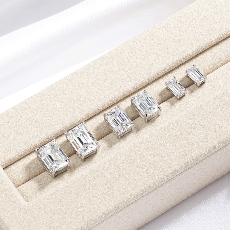 HORRIPAL D VVS1 0.5-2CT Emerald Cut Moissanite Earrings for Women Waterproof GRA 925 Sterling Silver Classic Trendy Fine Jewelry