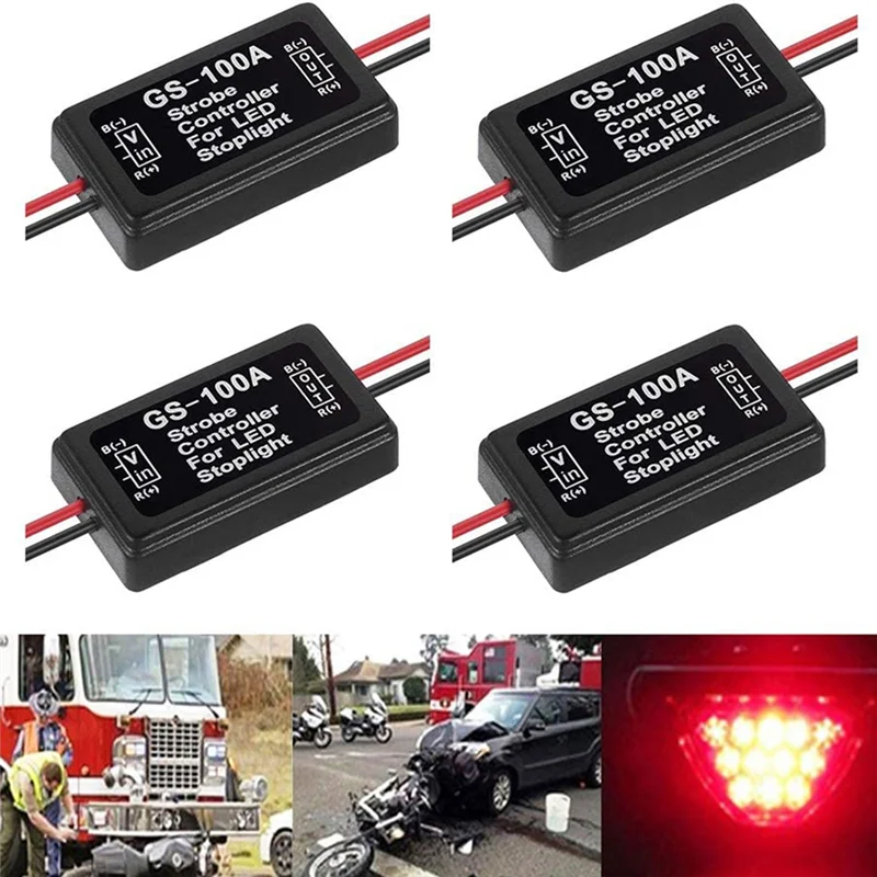 Brake Light Flasher Module, High Brake Controller, Tail Lamp, Safety Prompt Controller, GS-100A, DC 12-24V, 2A, 24W, 6Pcs