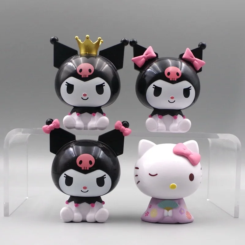 Sanurgente Hello Kitty Kuromi Melody Anime Action Figure, Décoration de chambre de gâteau au beurre, Cadeaux pour enfants, Mignon