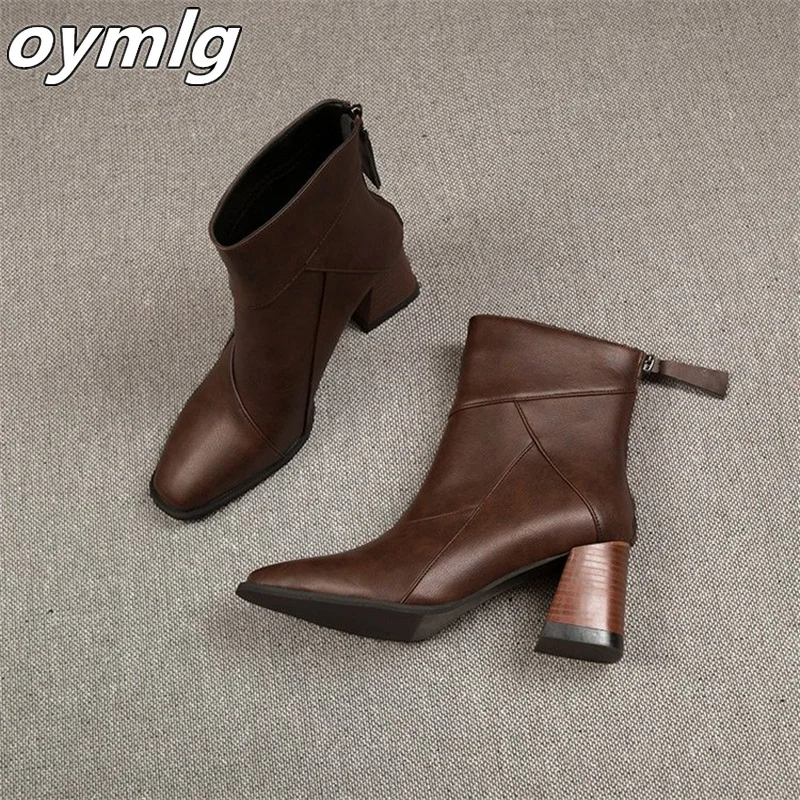 High heeled fashion boots for women 2024 autumn and winter new style thick heel square head slimming women\'s boots, high heels