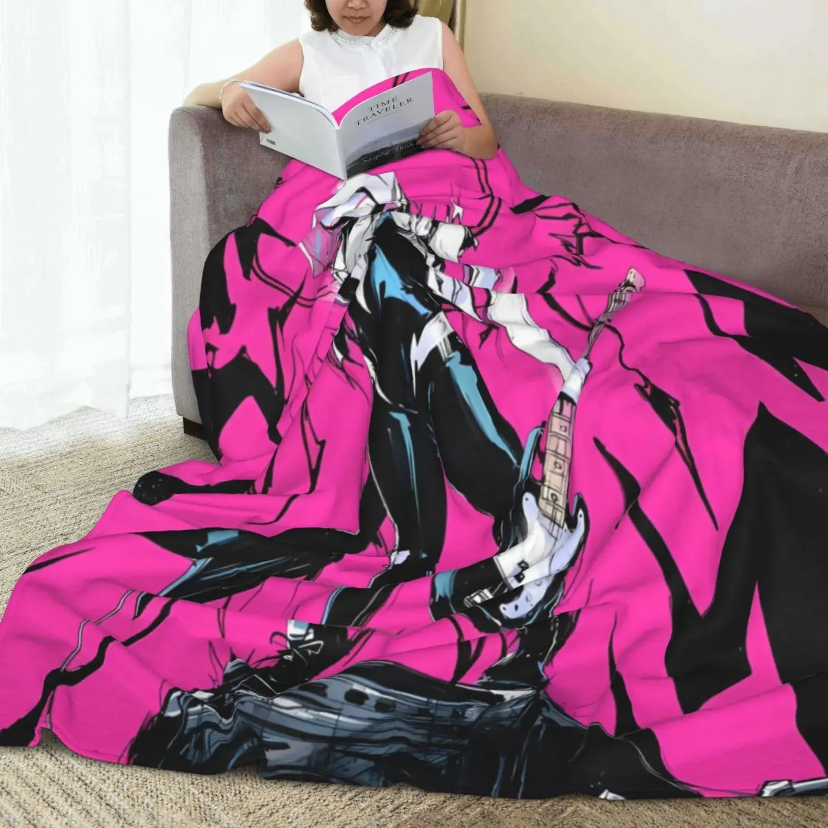 Spider Gwen Rock Star Warm Soft Blanket Picnic Plush Throw Blanket Novelty Bedroom Flannel Bedspread Sofa Bed Cover