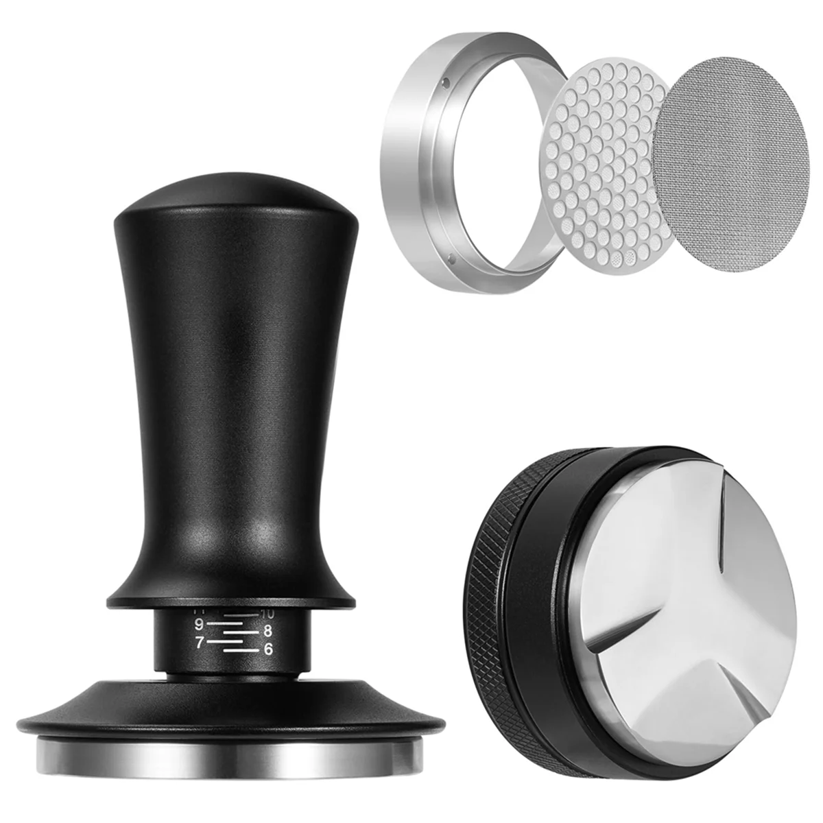 

Espresso Tamper Set for 58 mm Porta Filter, Coffee Tamper Adjustable Coffee Distributor and Tamper Dosing Puck Strainer