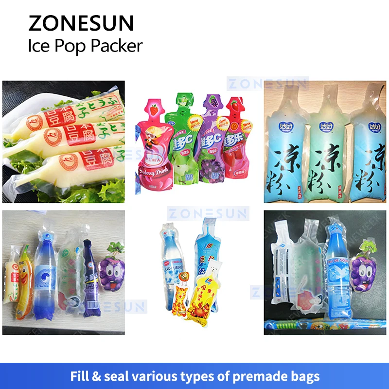 Zonesun Liquid Pouch Enchimento e Máquina de Selagem, Ice Pop Packer Stick Packing Machine, ZS-FS8