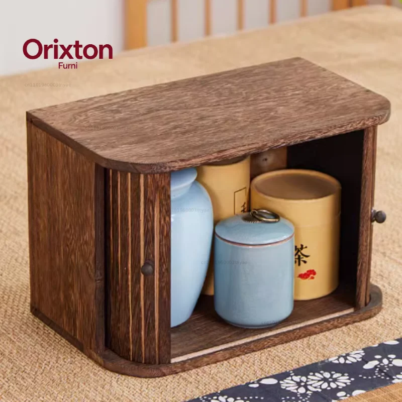 Solid Wood Storage Box Dustproof Display Rack Rolling Shutter Door Tea Cup Storage Rack Cabinet Organizer Desktop Shelf