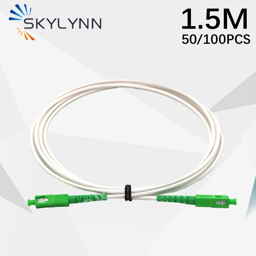 White1.5M APC SC to SC APC G657A2 Fiber Optic Patch Cords Singlemode Simplex Indoor Extension Cord 50PCS