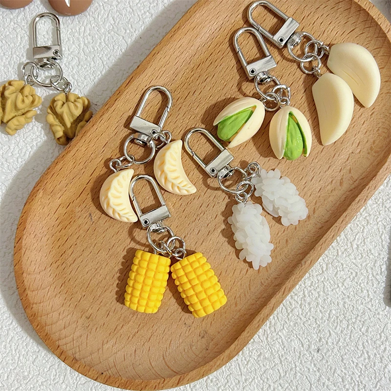 Creative Pistachio Melon Seeds Keychain Funny Food Keyring Pendant Earphone Case Charms Backpack Decoration Accessories Gifts