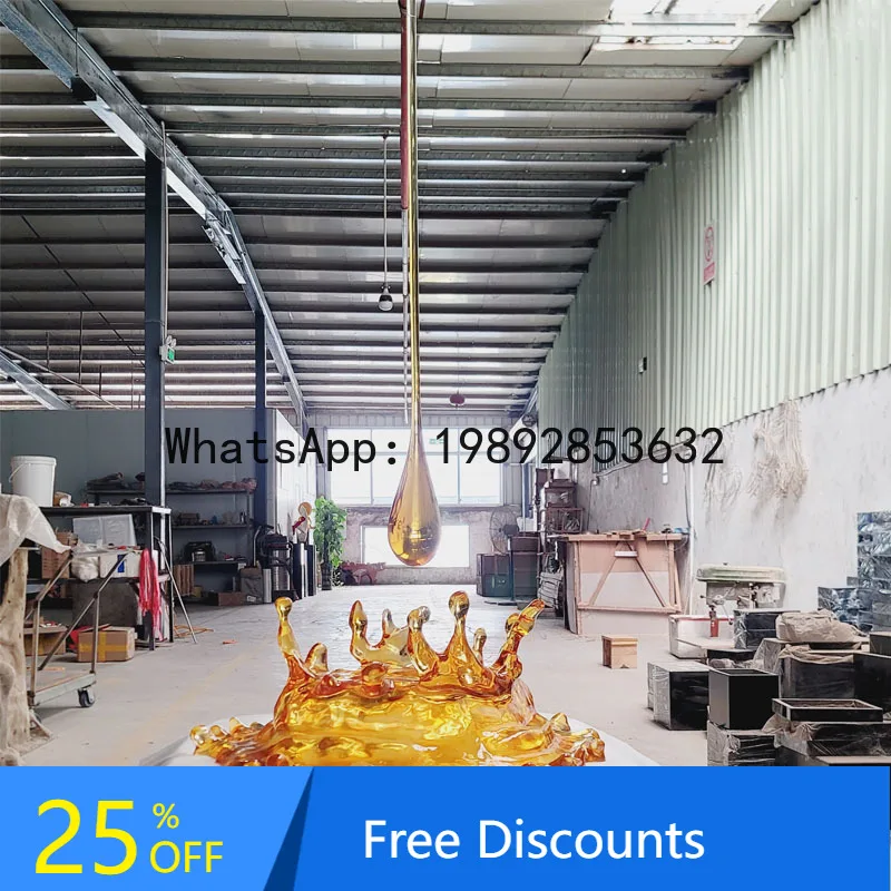 

CZ Modern Hotel Club Lobby Transparent Water Drop Pendant Sculpture Resin Water Flower Ornament Floor Art Decoration