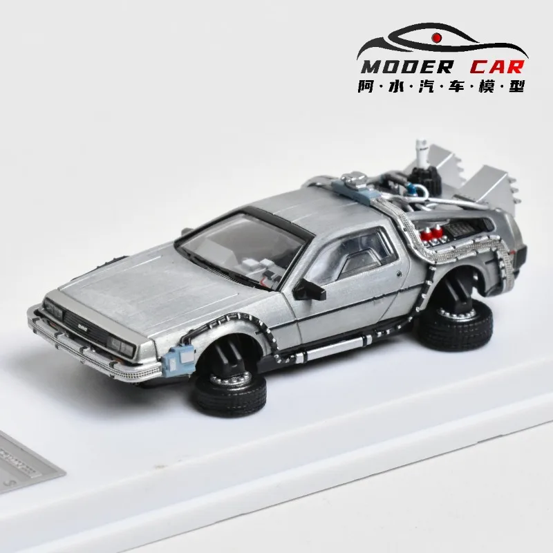 MJ 1:64 العودة إلى سيارة Future Time DeLorean DMC-12 نموذج سيارة محاكاة مصنوع من خليط معدني، لعبة هدية للأولاد، زخرفة مجموعة الكبار.
