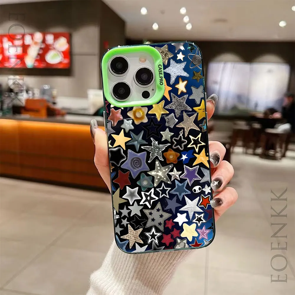 

Painted With Stars Phone Case For iPhone16 15Pro Max Case 14 15 13 12 11Pro Max Case X XS XR 7 16 15 14 Plus Colored silver Case