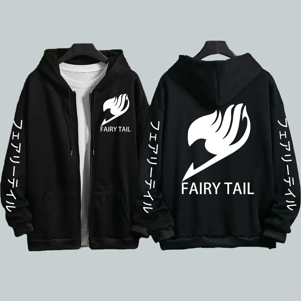 Anime Sweatshirt Fairy Tail Zip Hooded Sweatshirts Harajuku Hoodie Long Sleeve Hoodies Black Pullovers Unisex Men Women Cloth