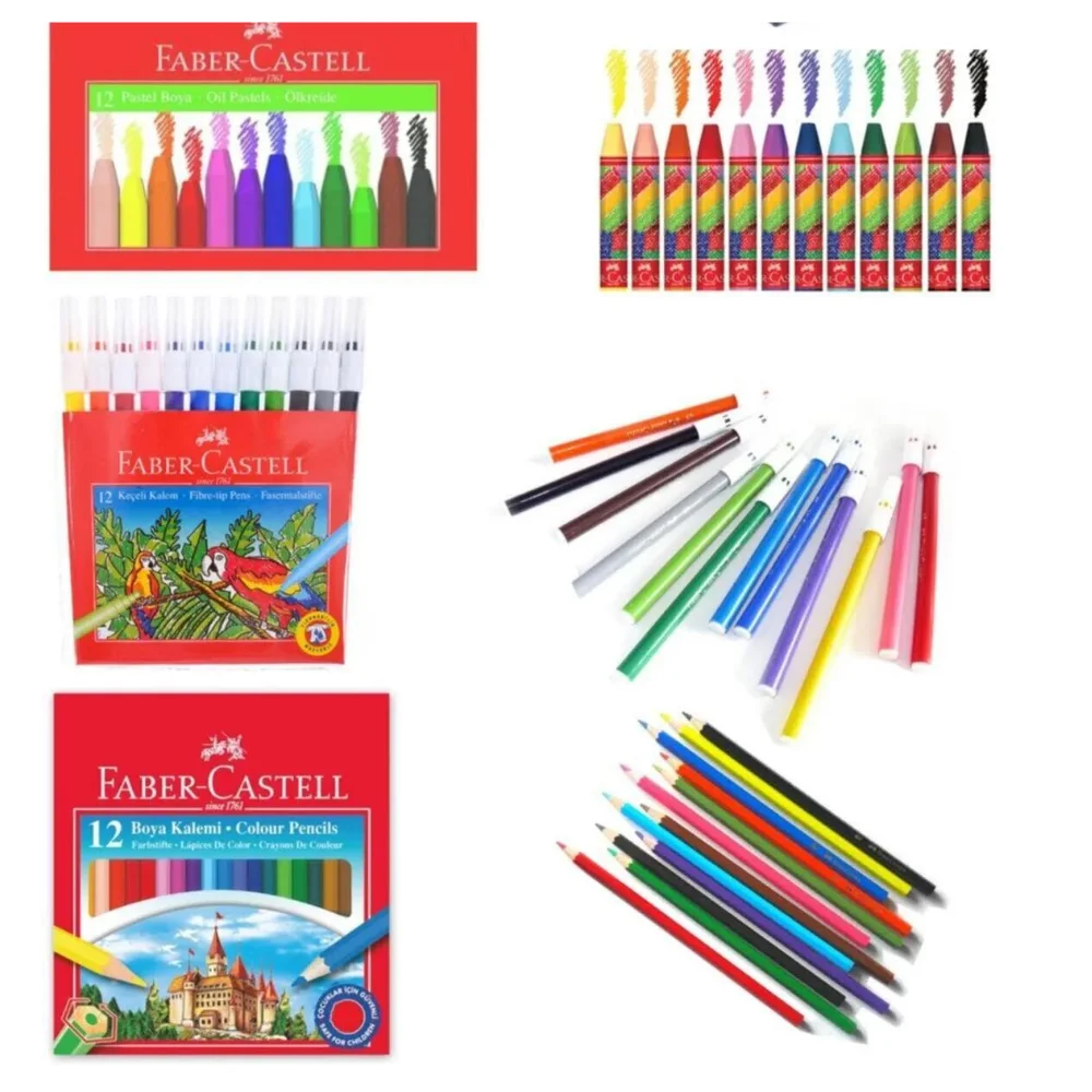 School Set 3 Back to School Set Stationery Stapler Punch Paper Clip Pen Shaving Eraser Watercolor Acrylic Paint Notebook Brush