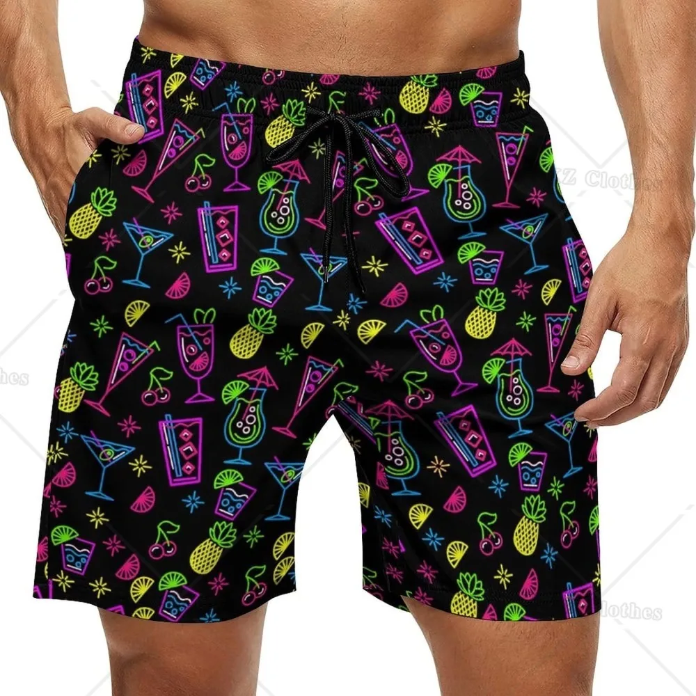 Cocktail Pineapple Print Men's Quick Dry Breathable Suit Board Shorts with Mesh Lining and Pocket Fit Beach Shorts Swimwear