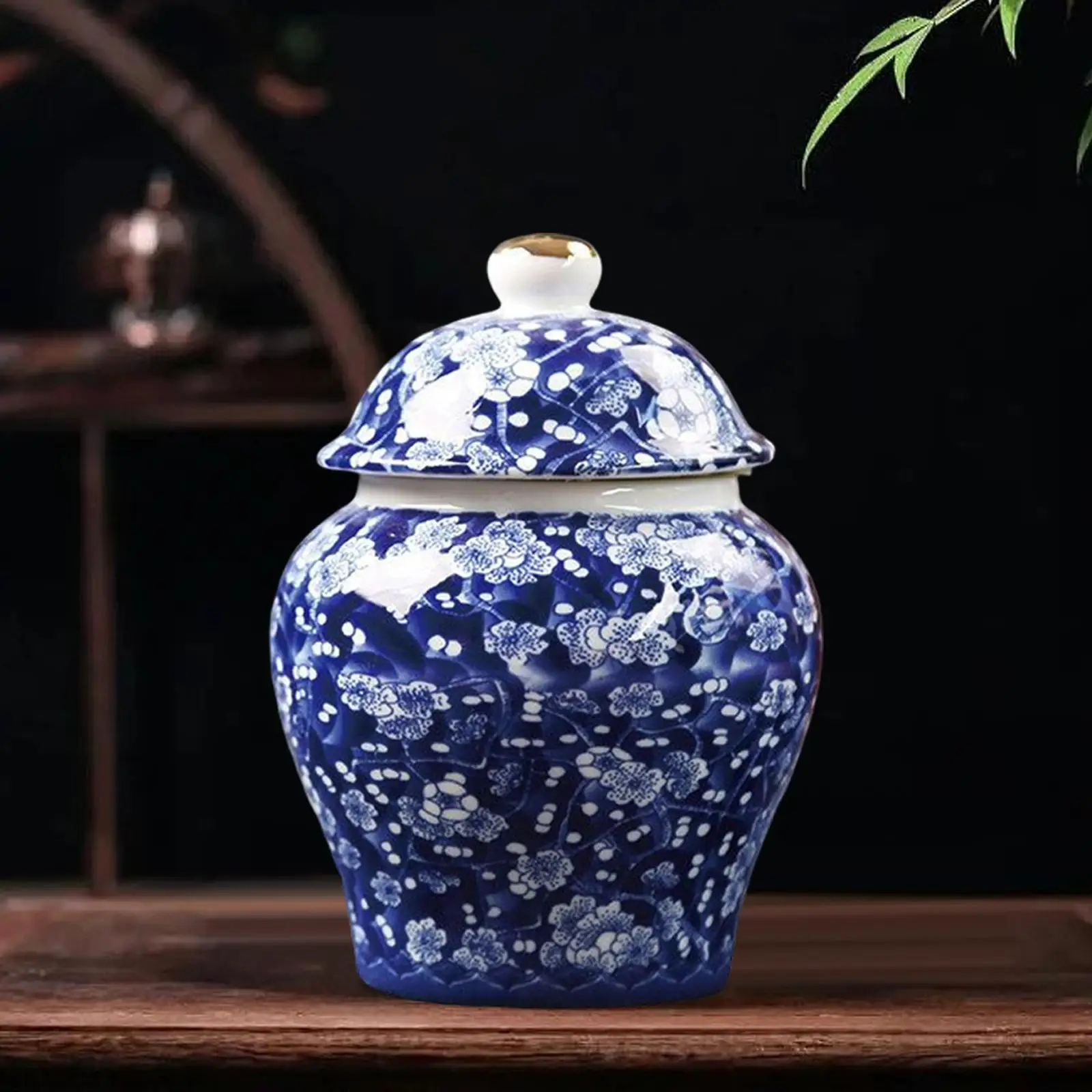 Jarrón de Cerámica para Almacenamiento de Alimentos, Estilo Oriental, Pintado a Mano y Esmaltado