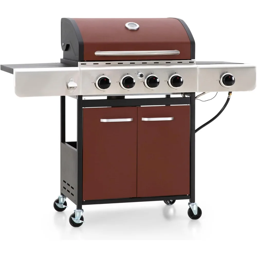 

4-Burner Propane Gas Grill, Stainless Steel BBQ Grill with Side Burner Grill