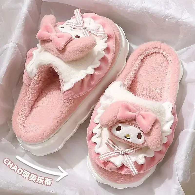 Sanrio Hello Kitty Kuromi Cinnamoroll Cotton Slippers Cartoon Cute Winter Indoor Home Slippers Thick Sole Keep Warm Cotton Shoes