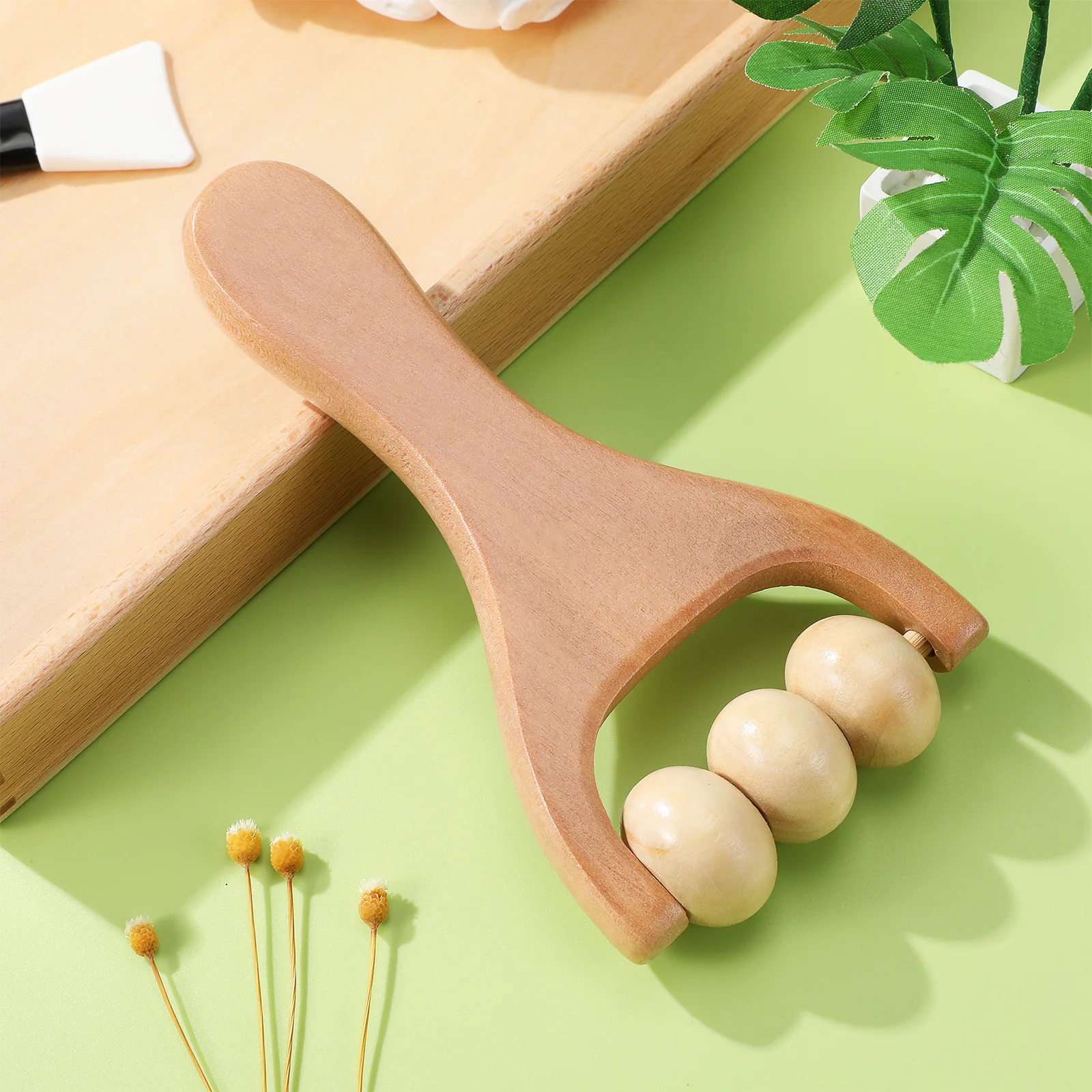 Strumento per massaggio in legno da 2 pezzi, design tradizionale cinese, liscio, rotondo, leggero, portatile per massaggi di tutto il corpo, massaggiatore in legno