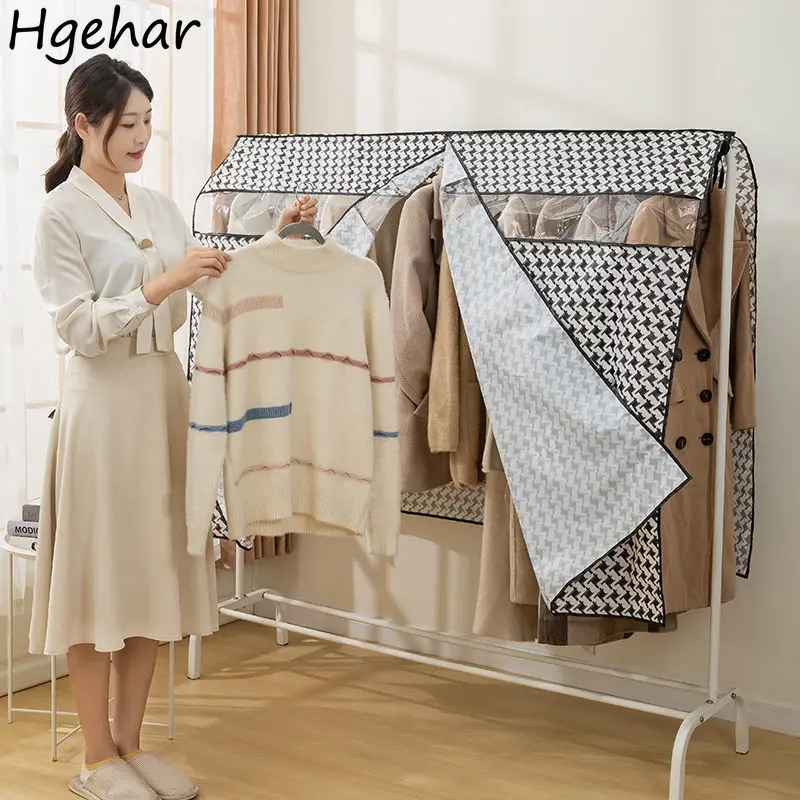 Houndstooth Clothes Hanging Dust Cover Dress Suit Coat Transparent Storage Case Wardrobe Moisture-Proof Covers Vintage Organizer