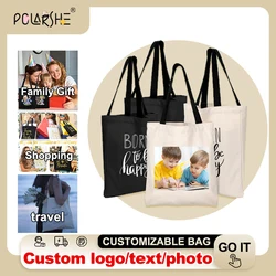 Polarshe Customized Bag Print Logo Custom Canvas Tote Bags for Women Customized Personalized Name Gift Shopping Bag Shoulder Bag