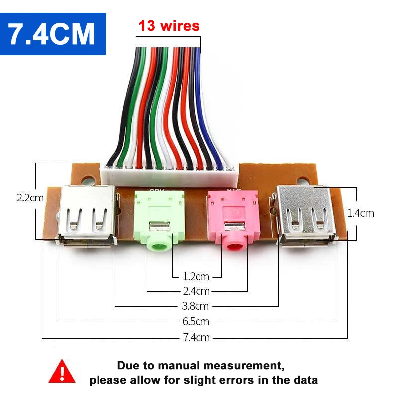 1pcs PC Computer Case 6.8/7.4/7.8cm Front Panel USB Audio Port Mic Earphone Cables USB 2.0 Plug Guard Extend Connectors 65CM
