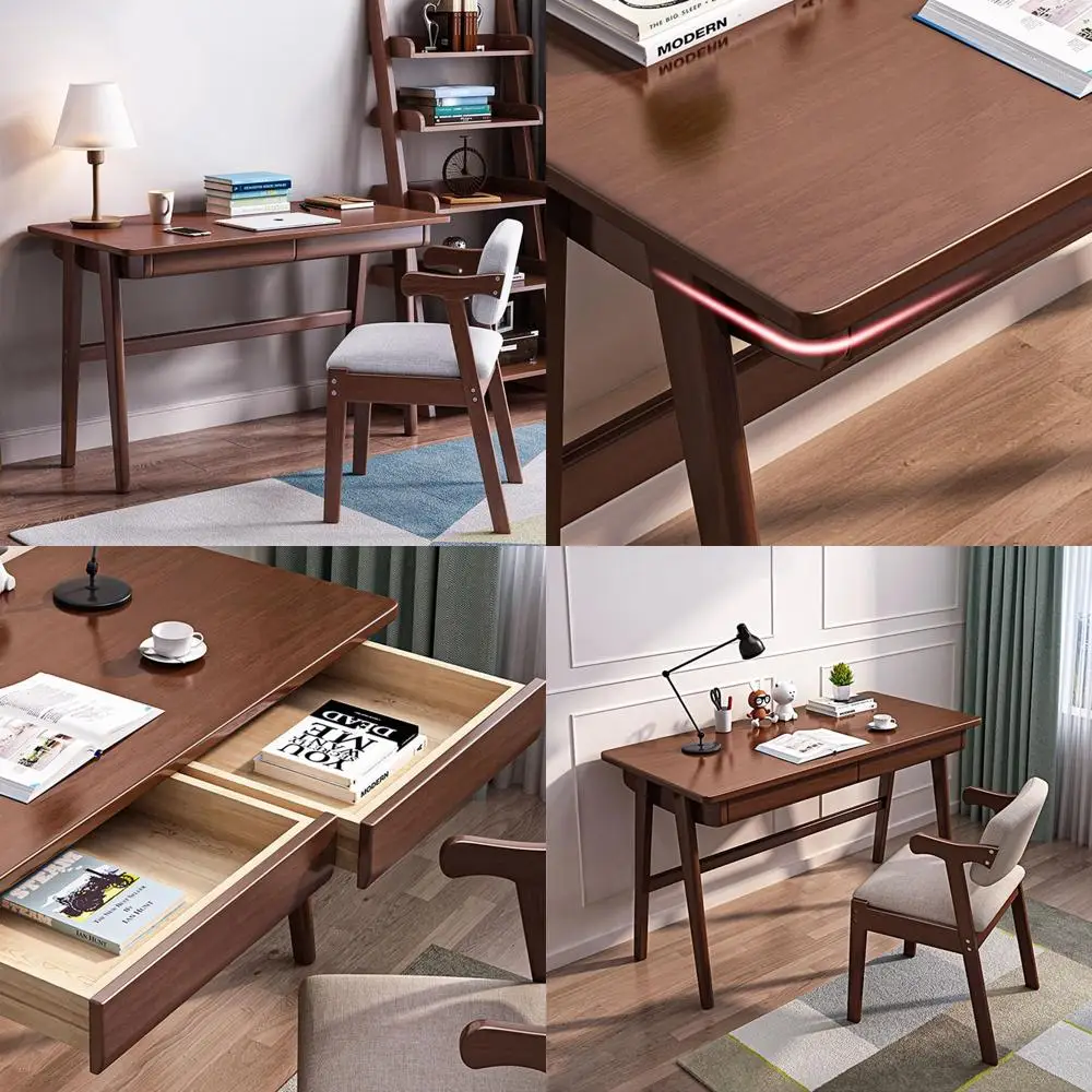 Walnut Compact Writing Desk with 2 Drawers for Home Office, Small Space Study PC Table Workstation