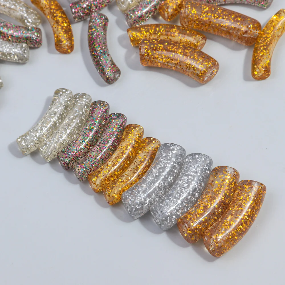 10/20pcs Acrylic 11/8mm Curved Tube Beads Gold Silver Powder Bamboo Loose Bead for DIY Bracelet Necklace Jewelry Accessories