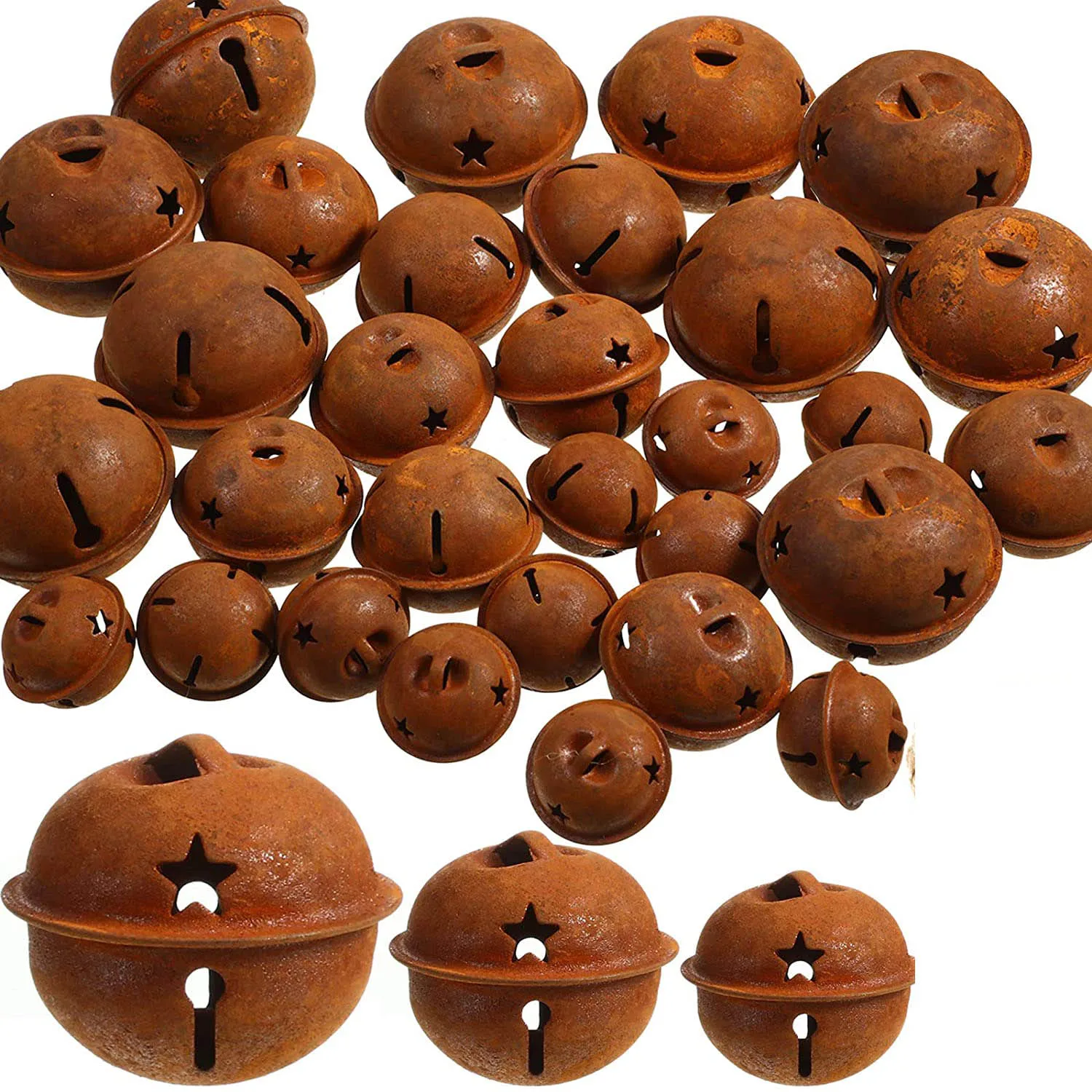 120pcs Christmas Rusty Bells Christmas Bells Star Cutouts Bells Christmas Sleigh Bells for Holiday Decoration Crafting