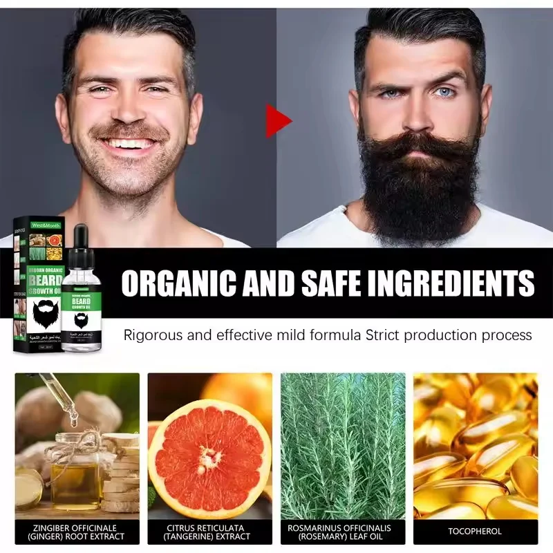 Fast Natural Mature Men Beard Growth Essence Oil Promote Hair Growth Thicken Lengthen Plump Beard Nourish Smooth Beard Care view 4