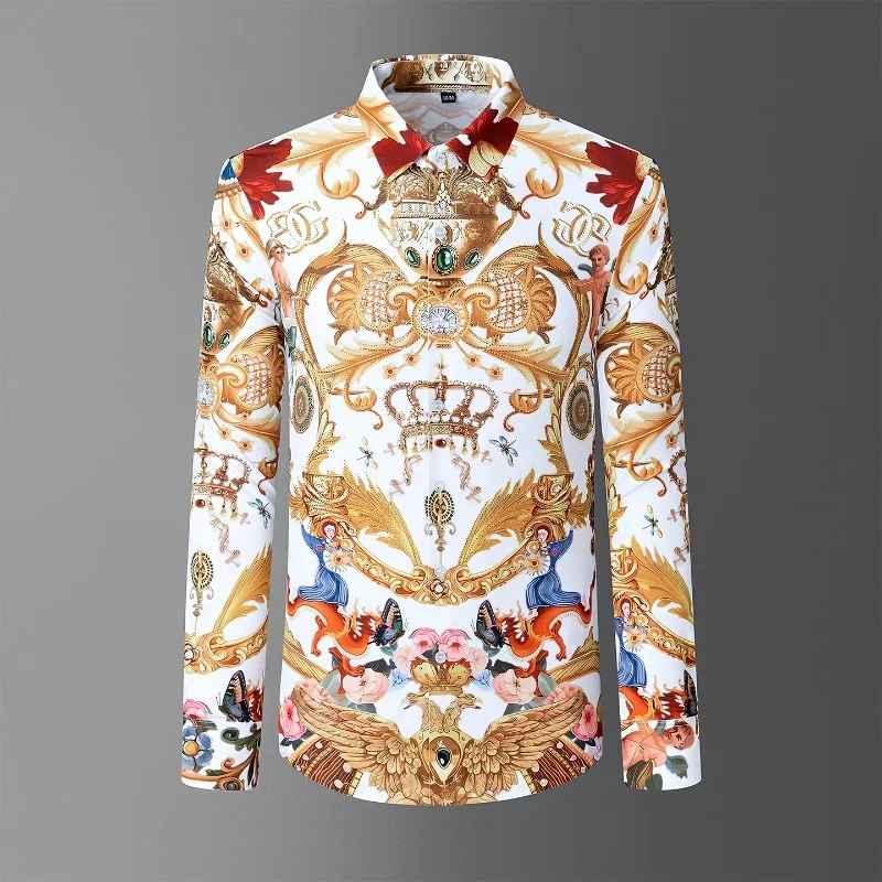 Men's light luxury high-end shirt long sleeved heavy-duty hot stamping digital printing wholesale men's shirt