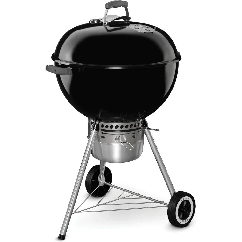 Charcoal Barbecue Grill with Built-in Lid Thermometer, Rust Proof Aluminum Shock Absorber, Black Color, 22 Inch