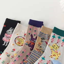 Korean Autumn and Winter New Animal Series Socks Women's Mid Tube Stockings Puppy Rabbit Cat AB Cute Female Socks Unisex
